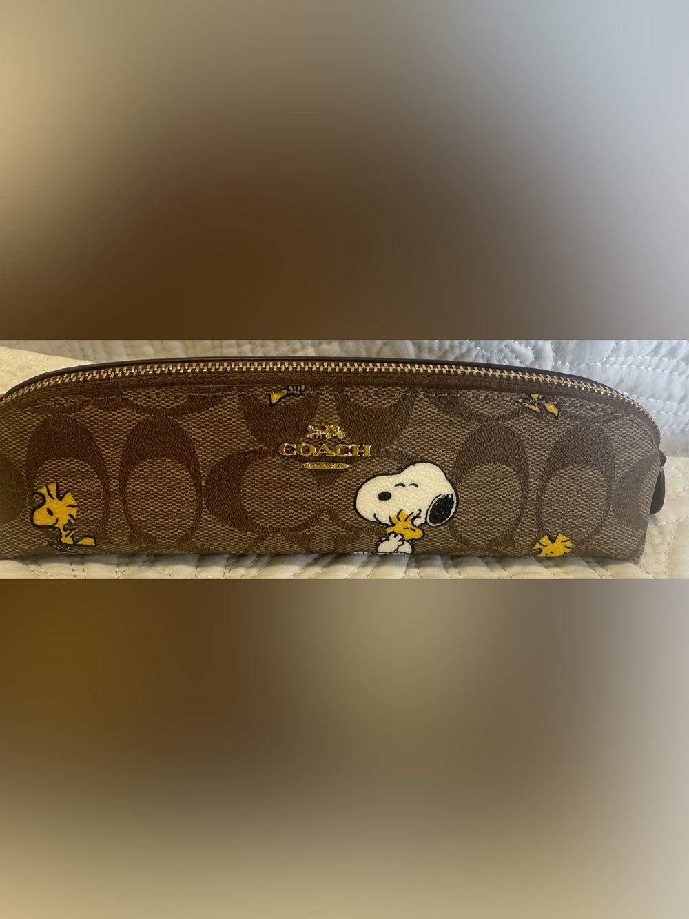 Coach Brown Signature x Peanuts Snoopy Pencil Pouch